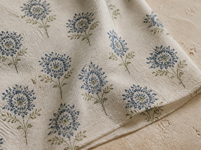 Cotton-linen: visible slub with a dry, matte surface.