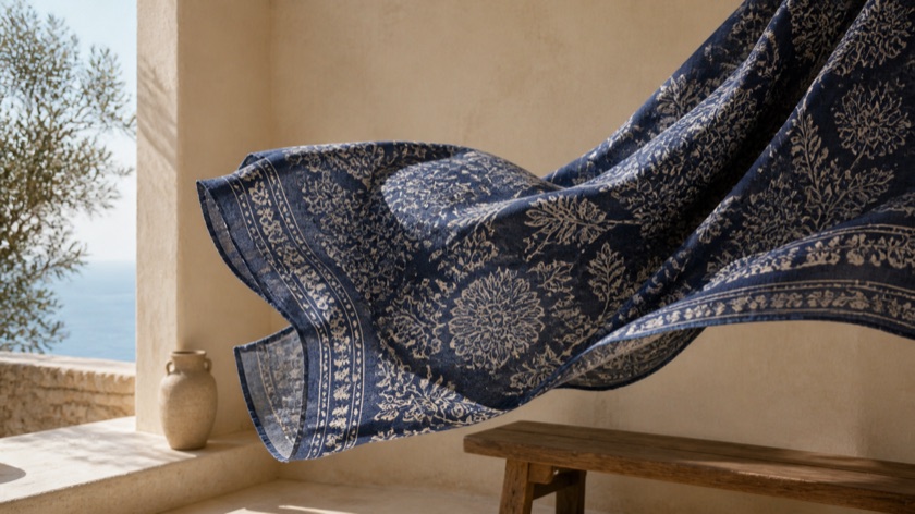 Fabric caught mid-movement — poster frame for the material film.