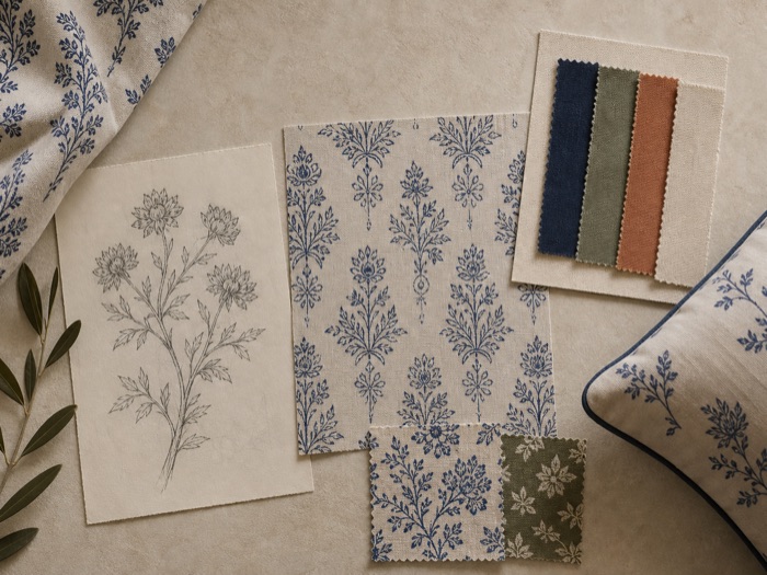 Development detail showing a print being matched to a fabric ground.