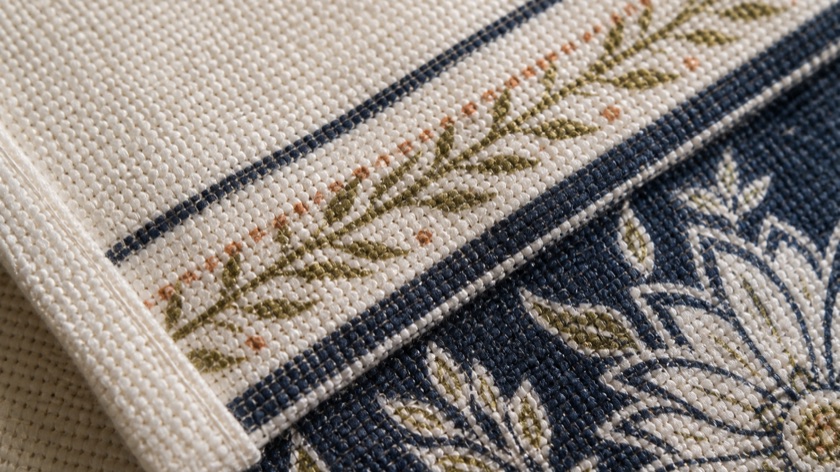 Macro of cotton panama weave, the reference ground for printed table linen.